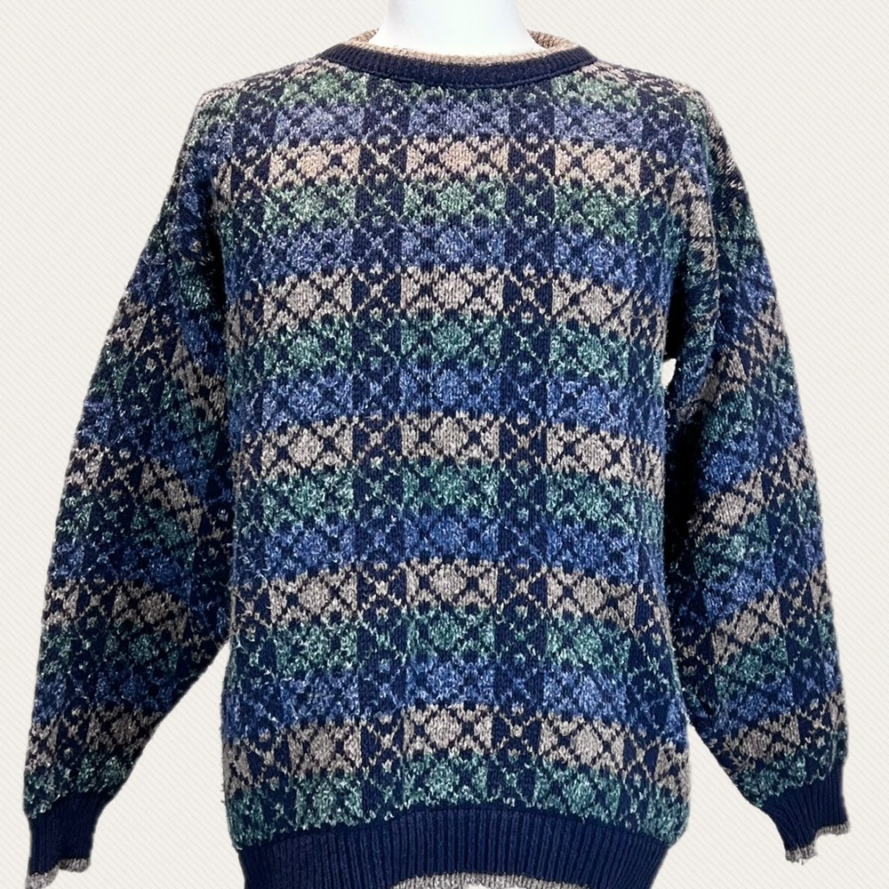 VINTAGE 90s Van Heusen knit sweater crewneck multicolor geometric stripe XL mens